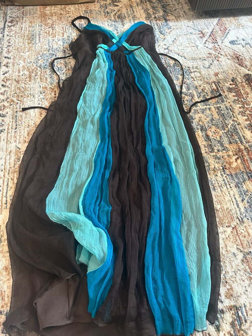 Signature Robbie Bee Vtg Y2K 100% Silk Crepe Colorblock Maxi Sundress